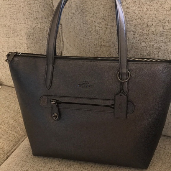 Coach Handbags - Coach metallic graphite leather Taylor tote